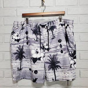 Sand N Sun Men's Size L Black White‎ Hawaiian Tropical Mesh Lined Swim Trunks